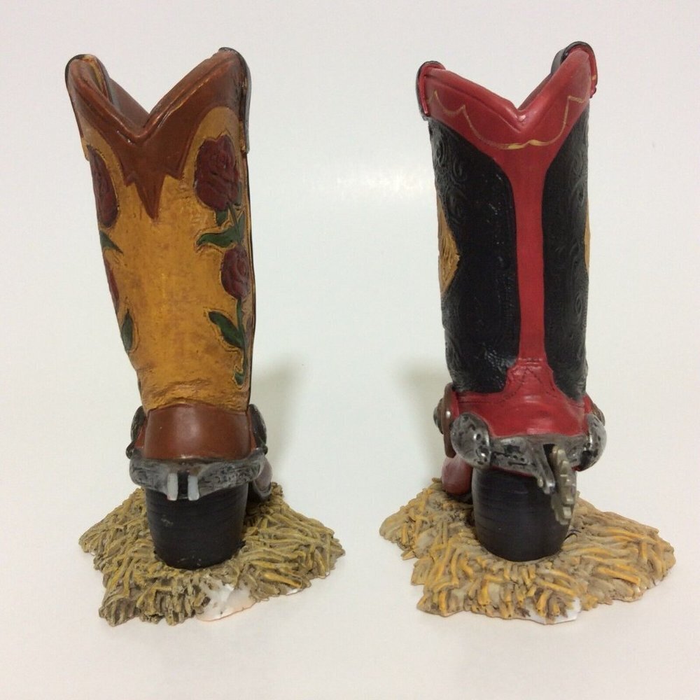 Western Cowboy Spur Boot Box Ceramic Figurines Knick Knacks Decor Set Of 2 - Picture 5 of 12